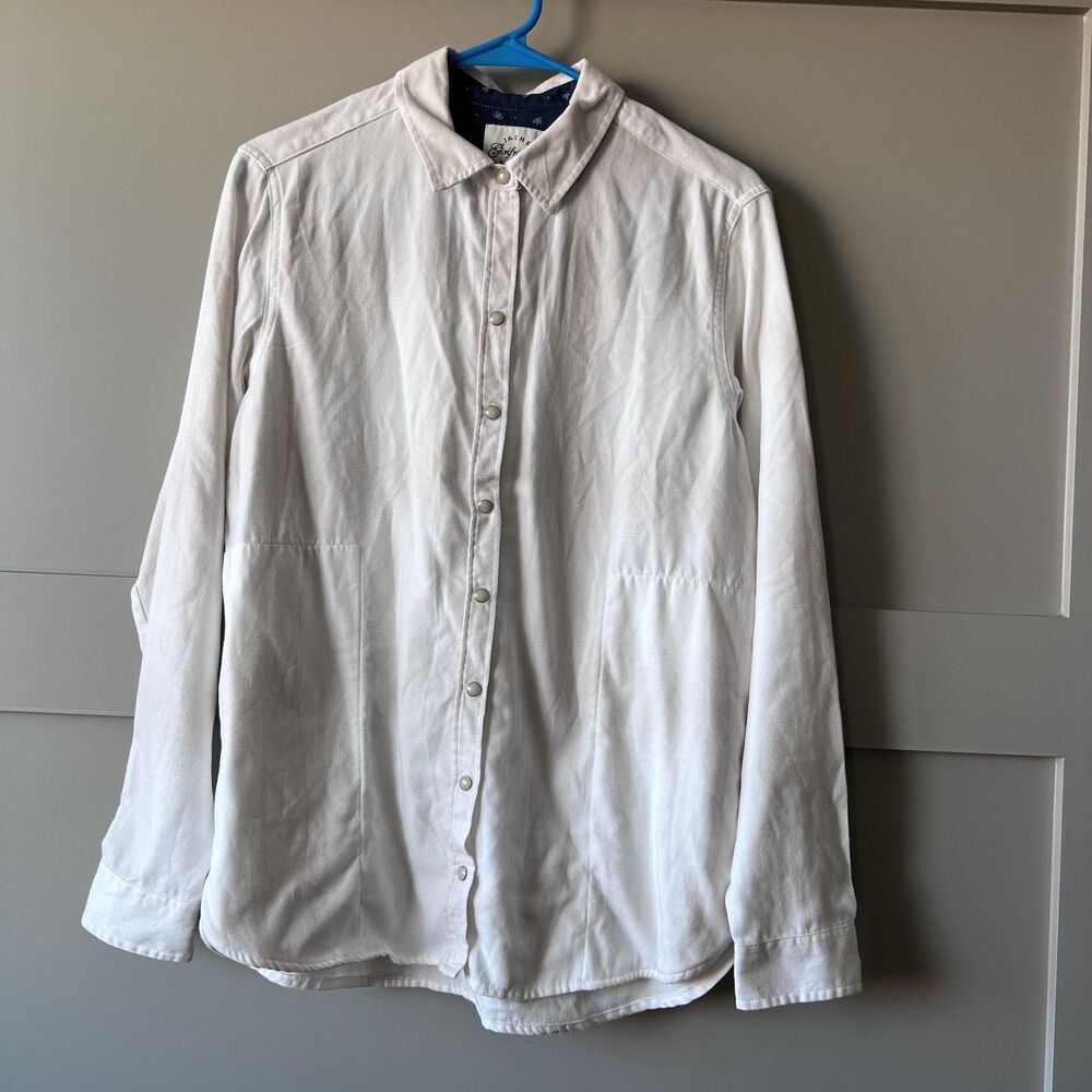 JACHS Girlfriend Shirt Women Small White Beige‎ Snap Button Up Long Sleeve Plaid